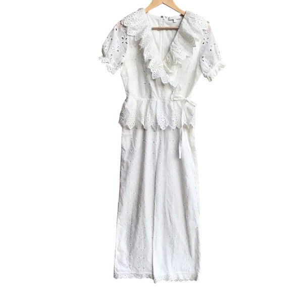 Anthropologie Eri + Ali White Eyelet Cropped Ruffle Eyelet Jumpsuit Size… - Picture 8 of 9